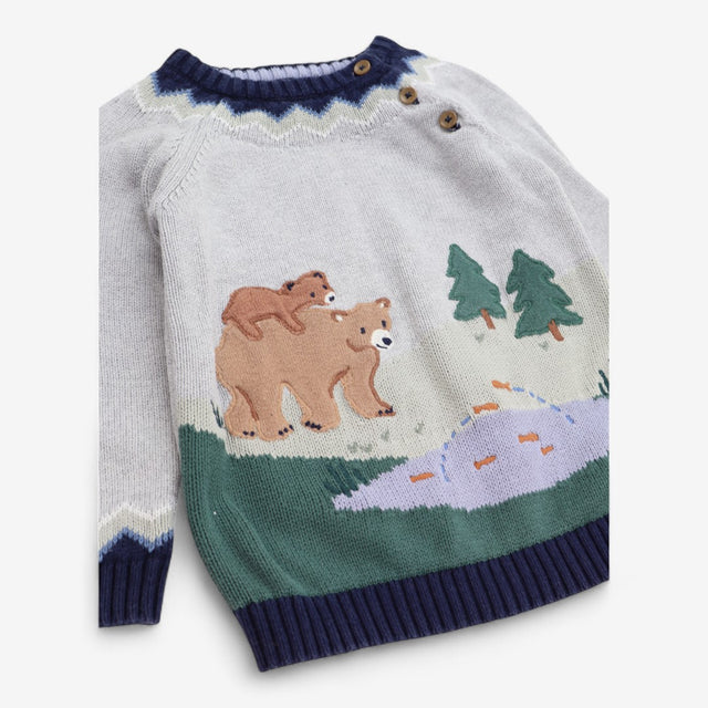 Grey sweater with Bears at pond