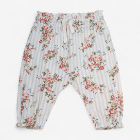 Trousers Paperbag Waist Blue Stripe with Pink Rose