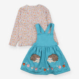 Blue Hedgehog Pinafore with Floral Long Sleeve