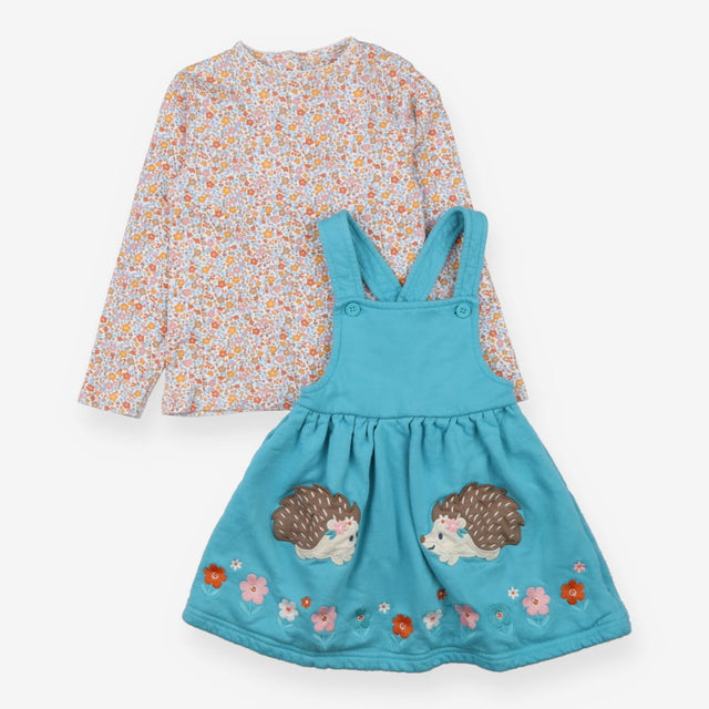 Blue Hedgehog Pinafore with Floral Long Sleeve
