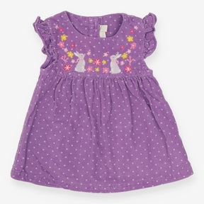Dress Sleeveless Cord Purple Rabbit and Flowers