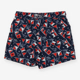 Swim Shorts Blue with Boats & Red & White Flags
