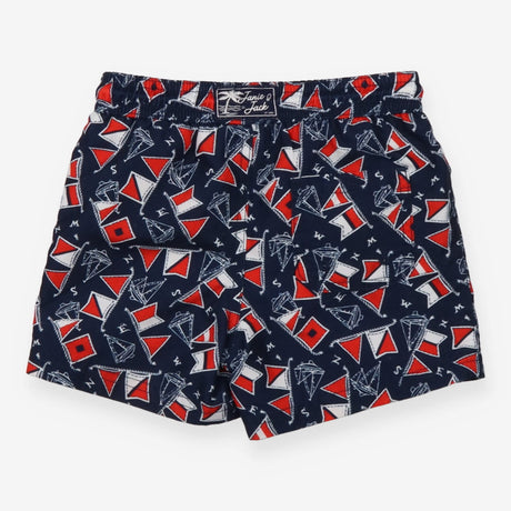 Swim Shorts Blue with Boats & Red & White Flags