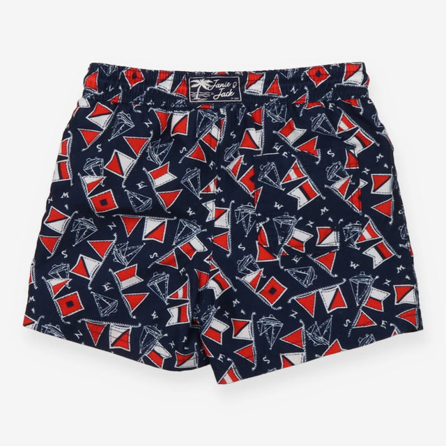 Swim Shorts Blue with Boats & Red & White Flags