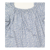 Top Blue White Floral Print Cotton Elasticated Nec