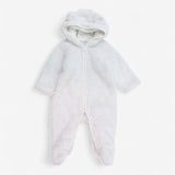 Pramsuit white fluffy with bear ears