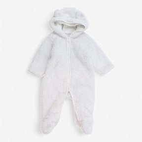 Pramsuit white fluffy with bear ears