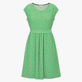 Dress Green White Leaf Print Short Sleeve Midi