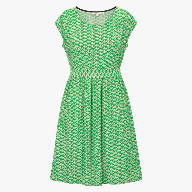 Dress Green White Leaf Print Short Sleeve Midi