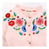 Cardigan Pink Floral Embroidered Long Sleeve Crew 
