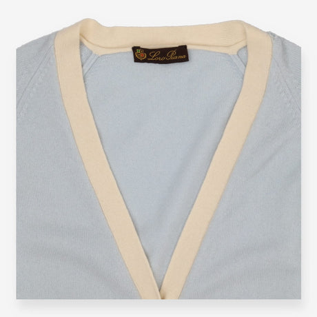 Loro Piana Baby Blue Cashmere Cardigan Cream Trim 