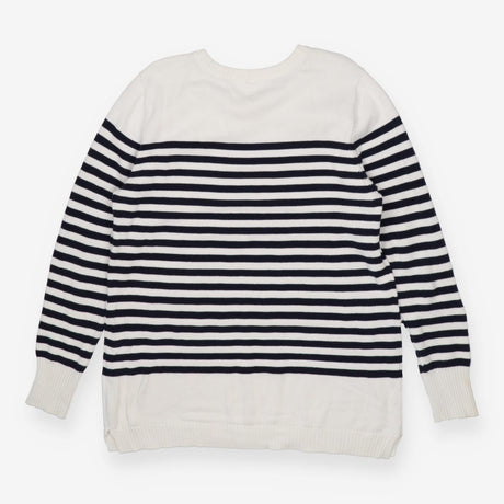 White and navy striped knit sweater dress maternit