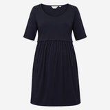 Dark Navy Viscose Stretch Ribbed Scoop Neck Double