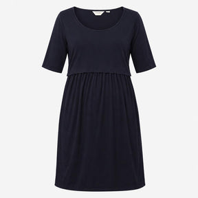 Dark Navy Viscose Stretch Ribbed Scoop Neck Double