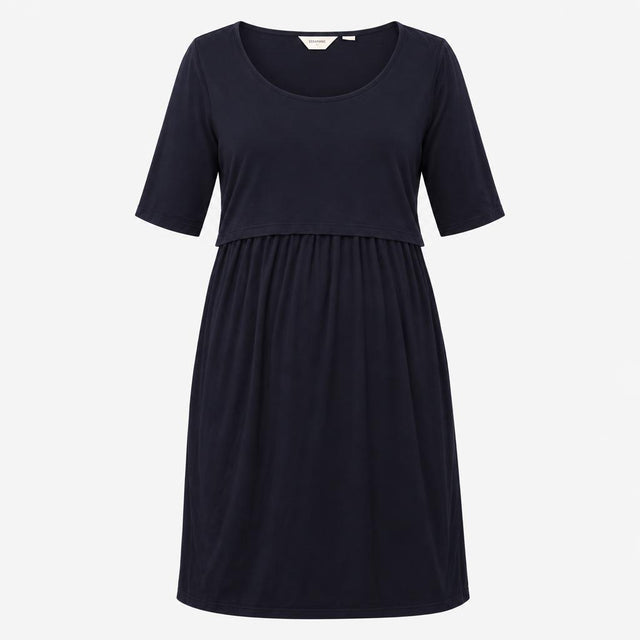 Dark Navy Viscose Stretch Ribbed Scoop Neck Double