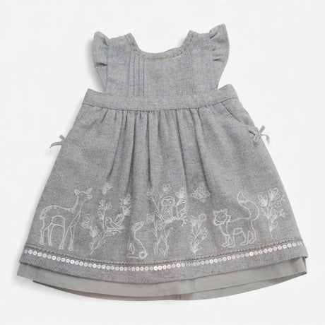 Dress Pinafore Wool Mix Grey with Woodland Animals