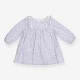 Dress LS blue floral frill lace shoulder