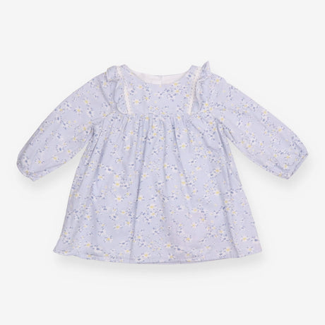 Dress LS blue floral frill lace shoulder