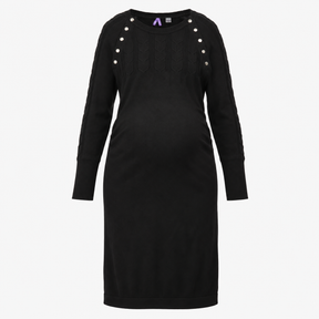 Black Cotton Textured Knit Maternity Dress