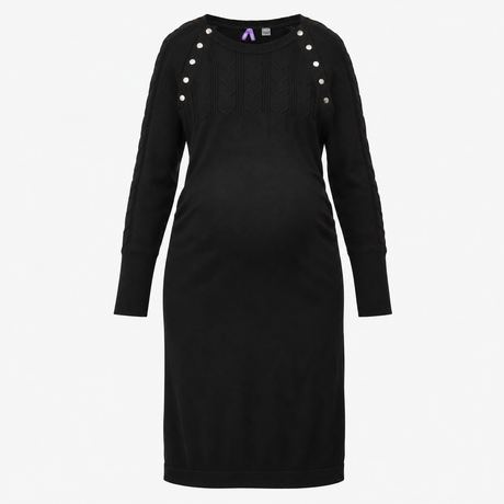 Black Cotton Textured Knit Maternity Dress