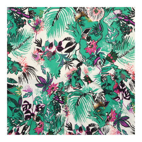 Skirt Green White Tropical Botanical Floral Ruffle