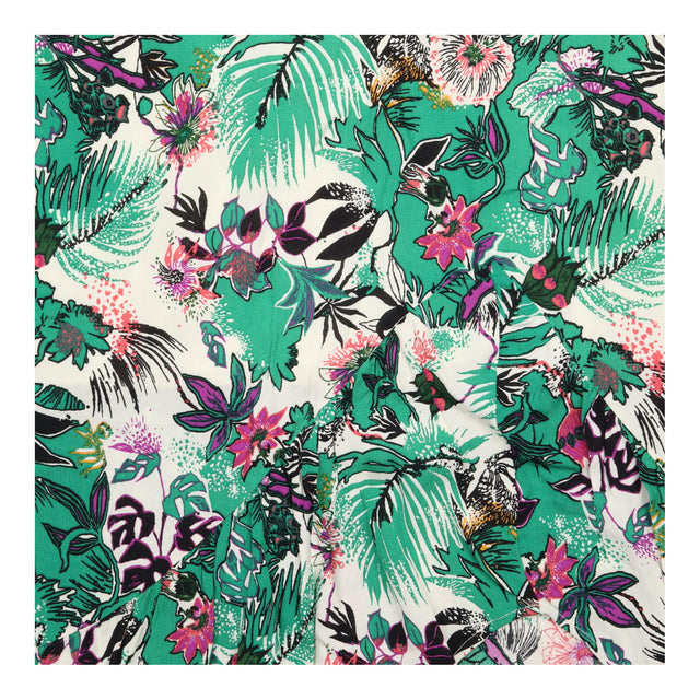 Skirt Green White Tropical Botanical Floral Ruffle