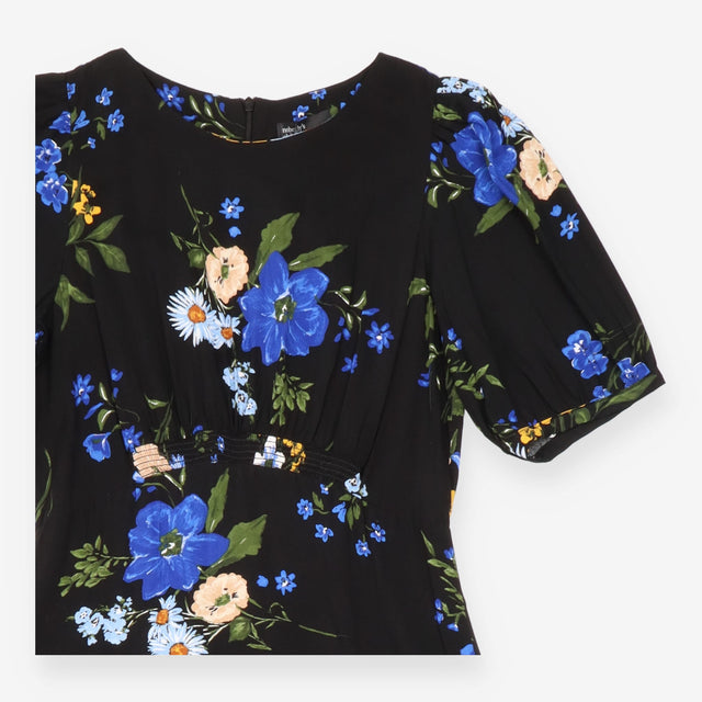 Dress Black Floral Short Sleeve