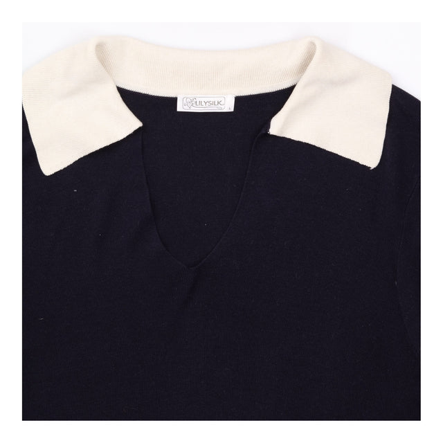 Silk Blend Contrast Collar Short Sleeve Knit Top
