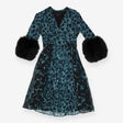 Prorsum Teal Printed Fur Trimmed Dress