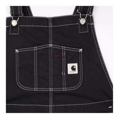 Dungaree Dress Black Contrast Stitch Utility Mid