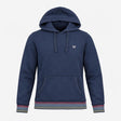 Hoodie Navy Blue Striped Trim Pocket Drawstring Lo