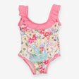 Swimsuit white floral pink edging and frill