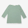 Breton Top Green White Stripe Wide Neck Cotton