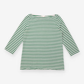Breton Top Green White Stripe Wide Neck Cotton