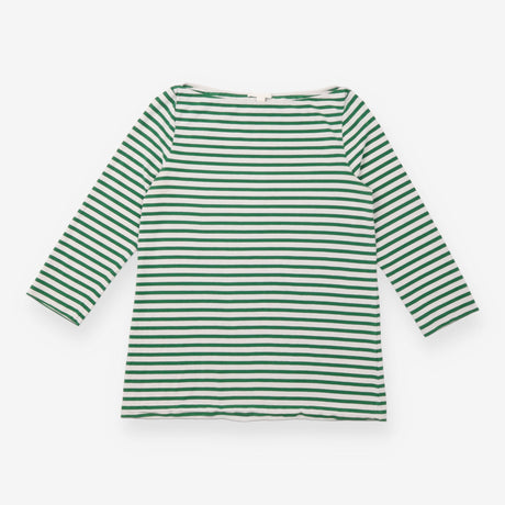 Breton Top Green White Stripe Wide Neck Cotton