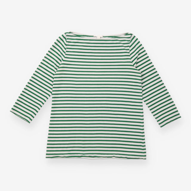 Breton Top Green White Stripe Wide Neck Cotton