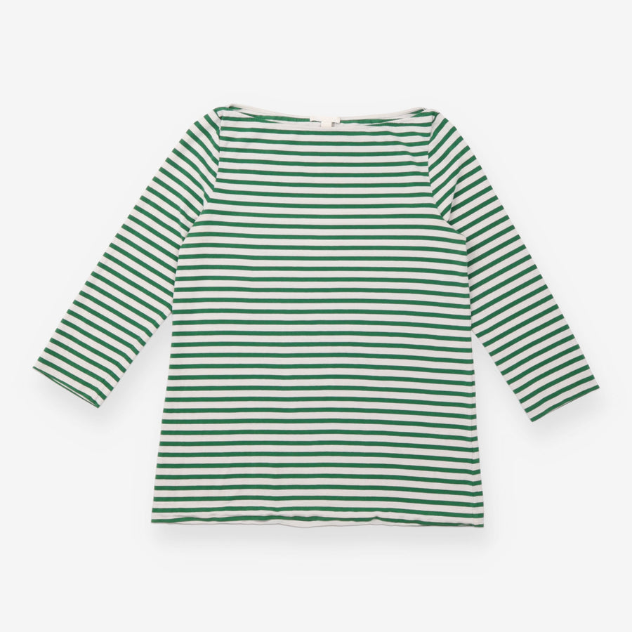 Breton Top Green White Stripe Wide Neck Cotton