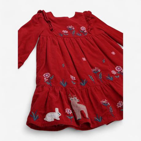 Dress Red Cord with Bunny and Deer Appliques