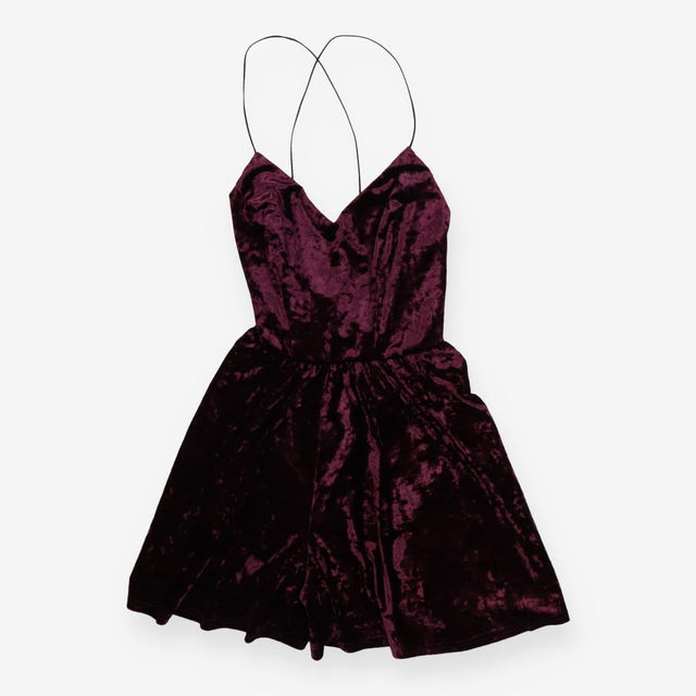 Crushed Velvet Strappy Playsuit - Plum