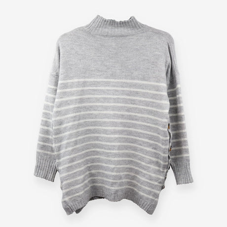 Grey Stripe Side Button Maternity Knit Jumper