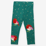 Green festive robin leggings