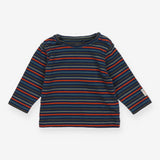 Navy t-shirt long sleeve green/orange striped