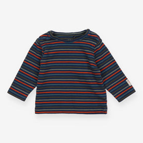 Navy t-shirt long sleeve green/orange striped