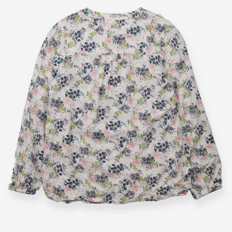 White blouse with navy and yellow floral