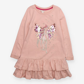 Dress long sleeve jersey pink unicorn sequins