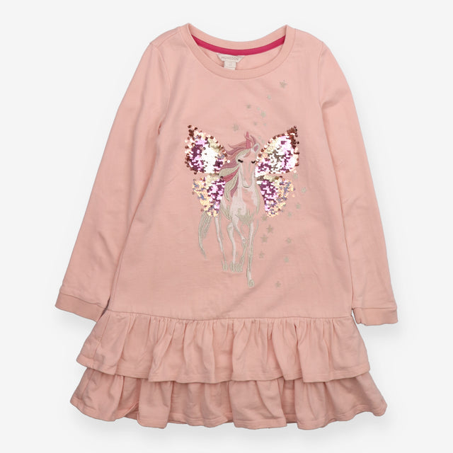 Dress long sleeve jersey pink unicorn sequins