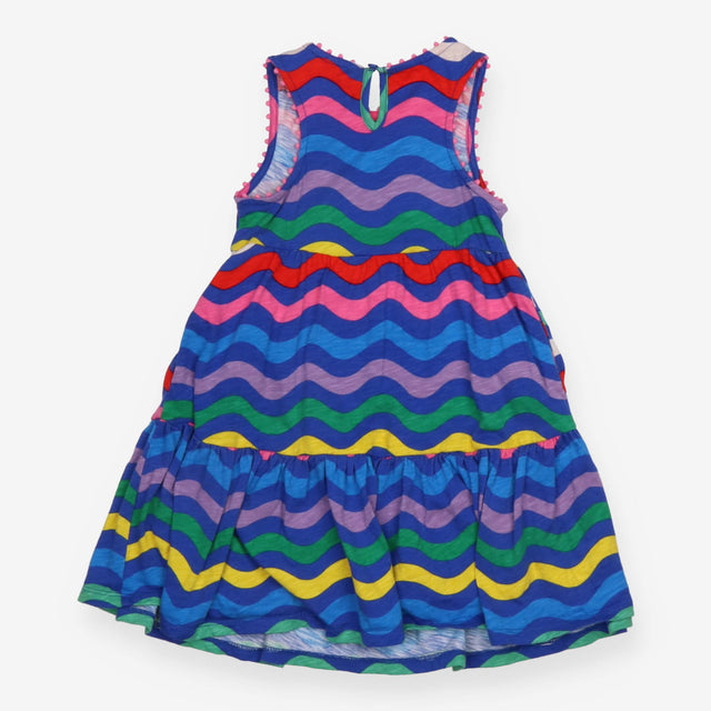 Dress jersey wavy stripes pom pom sleeves