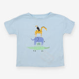 T-shirt blue crocodile turtle elephant giraffe