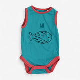Sleeveless Bodysuit Blue with Puffer Fish