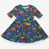 Navy Dinosaurs with Florals Dress - Popsy